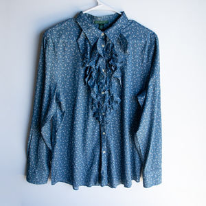 Ralph Lauren RL Green Label Vintage Lightweight Ruffled Blouse Shirt